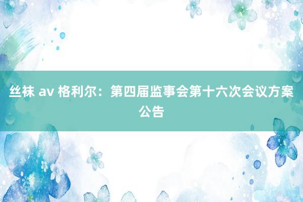 丝袜 av 格利尔：第四届监事会第十六次会议方案公告