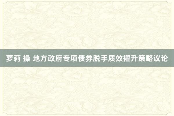 萝莉 操 地方政府专项债券脱手质效擢升策略议论